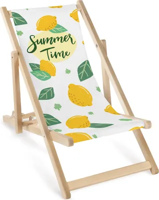 Obrázek produktu pro Dětské skládací dřevěné lehátko s motivem citronů a nápisem Summer Time – plážové lehátko pro děti