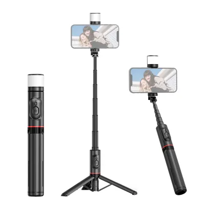Zdjęcie produktu dla Przenośny statyw selfie stick do telefonu, wysuwany, maks. długość 765 mm, zintegrowane światło wypełniające LED ze zdalnym wyzwalaczem do vlogowania na żywo, selfie wideo online