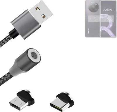 Produktbild von K-S-Trade Hochwertiges Magnet-Lade-kabel Sync-Kabel Daten-Kabel für Lava Agni 2 mit USB-Typ-C-Anschluss und Micro-USB-Anschluss 2A bis zu 480mbps