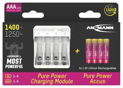 Produktbild von Ansmann Pure Power Set, Ladegerät inkl. 4x Micro AAA 1,5V Li-Ion Akkus, inkl. USB-C Ladekabel