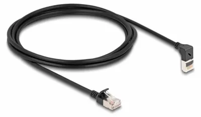 Produktbild von Delock - Netzwerkkabel - RJ-45 (M) nach oben angewinkelt zu RJ-45 (M) gerade - 2 m - 4.5 mm - S/FTP - CAT 6a - geschirmt, halogenfrei - Schwarz