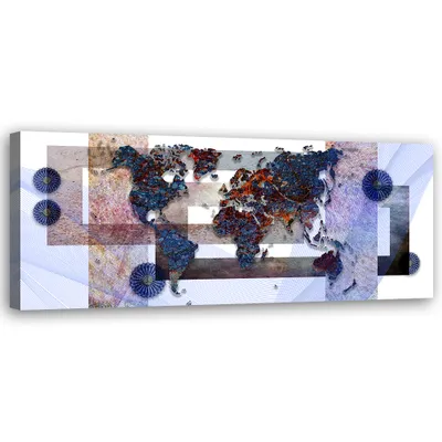 Produktbild von Leinwandbild Blaue Weltkarte 150x50 Feeby Blau bild für die wand bereit zum aufhängen