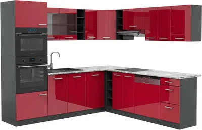 Produktbild von Eckküche Vicco R-Line Rot Hochglanz 247 x 60 cm , AP Marmor, Model 42945