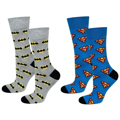 Produktbild von Set 2x Batman Superman Socken - Ideal für ein Geschenk - DC Comics Motiv von SOXO - Herren - Baumwolle - Lustige und bunte - Größe: 40–45