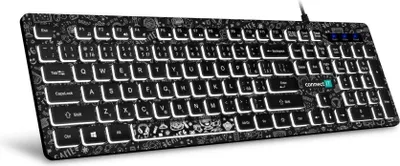 Obrázek produktu pro CONNECT IT DOODLE kancelářská drátová bíle podsvícená USB klávesnice, CZ + SK verze, černá