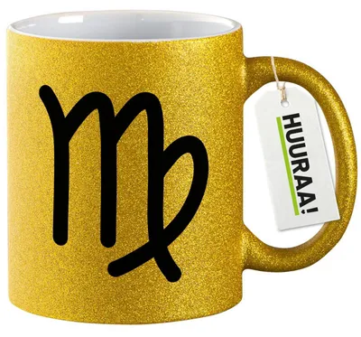 Produktbild von Huuraa Glitzertasse Jungfrau Sternzeichen Zeichen 330ml Gold Keramik Kaffeebecher Geschenkidee