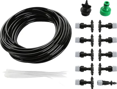 Produktbild von 10M/32.8FT DIY Misting Irrigation Kit mit Schlauchduesen Schnellkupplungen Selbstbewaesserungssystem Verteilerschlaeuche fuer Pflanzen Gewaechshaus Terrasse Rasen Blumenbeete