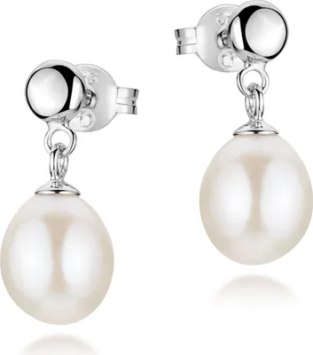 Produktbild von MATERIA Perlenohrringe Silber 925 hängend - Damen Ohrstecker Perlen Anhänger oval rhodiniert Hochzeit Schmuck #SO-445