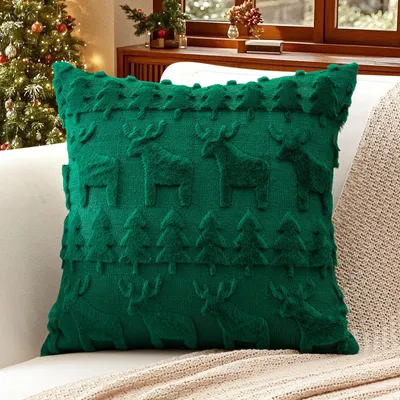 Samt-Kissenbezug 45x45 cm, weich, dekorativ, Weihnachtsmotiv
