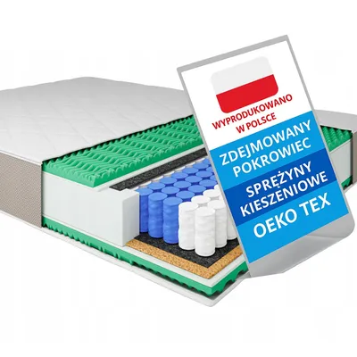Zdjęcie produktu dla Pillows24 - Materac - 100x200 H3/H4 | Materac sprężynowy kieszeniowy o wysokości 23 cm z 7 strefami i matą kokosową | Ergonomiczny i oddychający materac