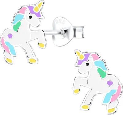 Produktbild von Kinder Ohrstecker Einhorn: Bunte Ohrringe Silber 925 Rosa