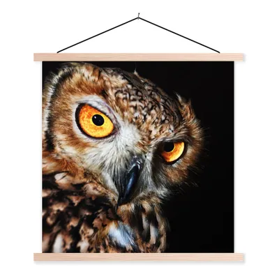 Produktbild von MuchoWow® Textilposter Eule - Schwarz - Gelb 40x40 cm mit holzfarbenen Rahmen - Posterleiste