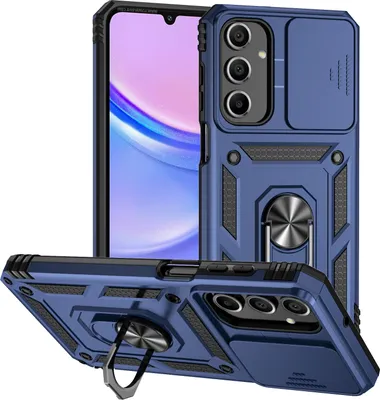 Image de Étui pour Samsung Galaxy A16 étui double couche avec couvercle coulissant pour l'appareil photo et anneau de support Bleu