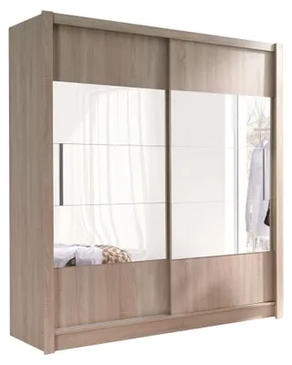 Image de Armoire coulissante Roma, 184x61,5x200 cm, 2 portes, imitation chêne Sonoma, avec miroir
