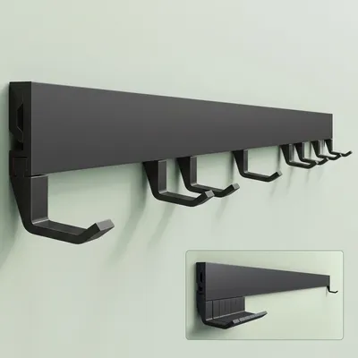 Produktbild von Mai & Mai Garderobenleiste mit 8 verstellbaren Haken, Kleiderhaken aus Aluminium, Wandgarderobe Garderobenhaken 80cm Matt schwarz Stalo-10