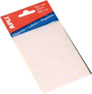 Produktbild von Apli - runde Etiketten im Etui Durchmesser 8 mm, weiß, 480 Stück, 96 pro Blatt (1183)