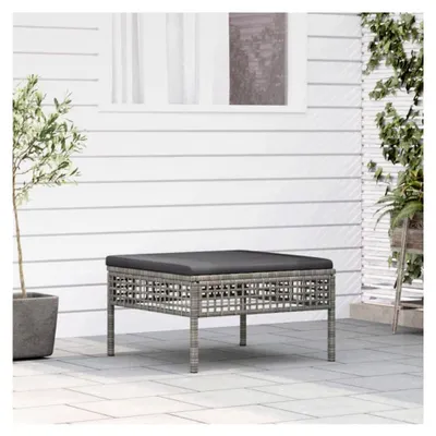Produktbild von Gartenhocker mit Kissen, Grau, wetterfestes Poly Rattan, 55x55x32 cm, stabiler Stahlrahmen, modulares Design für Outdoor-Lounge-Sets, bequemes Sitzerlebnis