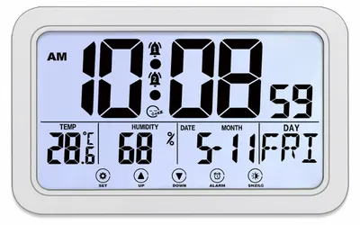 Obrázek produktu pro Dotykové, svítící hodiny, funkce odložení 12/24 hodin/čas/data/teplota/vlhkost vzduchu/dvě nastavení budíku/den v týdnu (výběr z 8 jazyků), do obývacího pokoje/kanceláře/studovny/ložnice