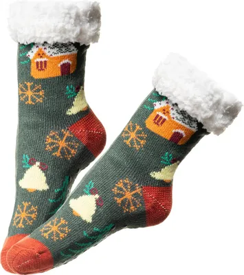 Produktbild von 2 Paar Damen Kuschelsocken Weihnachtssocken Größe 36-41 warme Socken Hüttensocken Wintersocken Haussocken mit Anti Rutsch Noppen 36-41-Style 13