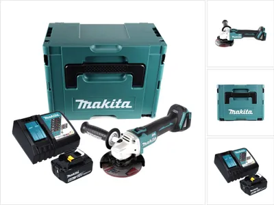 Obrázok produktu pre Makita DGA 504 RG1J Akumulátorová uhlová brúska 18 V 125 mm bez kefiek + 1x akumulátor 6,0 Ah + nabíjačka + Makpac