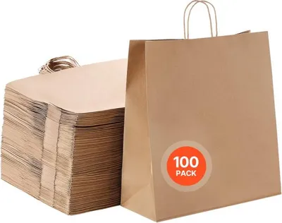 Immagine prodotto di Sacchetti di carta con maniglia - Sacchetti di carta in confezione da 100 - Dimensioni dei sacchetti 457x178x483 mm - Colore marrone - Robuste borse di carta