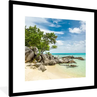 Produktbild von MuchoWow® Gerahmtes Poster Strand - Steine - Meer - Sommer 40x40 cm - Poster mit Schwarzem Bilderrahmen Wandposter Rahmen Foto Bilder - Poster - Plakat im Rahmen