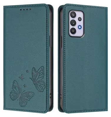 Image de Étui en cuir pour Samsung Galaxy A32 5G, motif papillon, étui à rabat avec porte-monnaie et support, vert