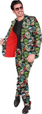 Imagen del producto de Traje de diseño para Halloween, "Día de los Muertos", de 2 piezas | Multicolor - Disfraz para hombre, talla: XXL