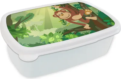 Produktbild von KitchenYeah® Lunchbox Brotzeit Brotdose 17x11 cm Affe - Dschungel - Jungen - Mädchen - Blumen - Kinder Kinder Brotzeitdose - Lunch Box - Kinder - Sandwich-Box - Schulbox - Lunch Boxen