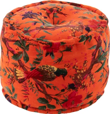 Produktbild von J-Line Hocker Rund Vögel/Blumen Baumwolle Velours Orange