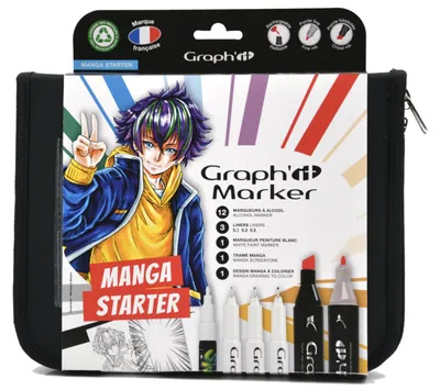 Immagine prodotto di Set per manga - 12 pennarelli + 3 righette + frullino bianco + formato A6
