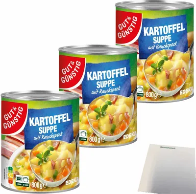 Produktbild von Gut & Günstig Kartoffelsuppe mit saftigem Rauchspeck 3er Pack (3x800g Dose) + usy Block