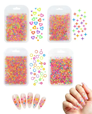 Nagelkonfetti-Set, 4 Stück, Neon, Blumen, Sterne, Herz, für Acryl- und Gelnägel