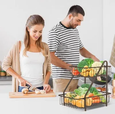 Image de Présentoir à fruits à deux niveaux avec support pour bananes (bronze)