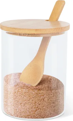 Immagine prodotto di Zuccheriera con coperchio e cucchiaio - 450 ml - Vetro e bambù - Zuccheriera per la tavola