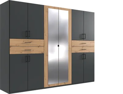 Produktbild von Drehtürenschrank >Taiga< 4 Schübe, 10 Türen, Graphit / Artisan Eiche Nachbildung - 270x208x58cm BxHxT