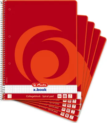 Produktbild von herlitz Collegeblock A4 kariert, Rand innen, Lineatur 22, 80 Blatt, 5 Stück
