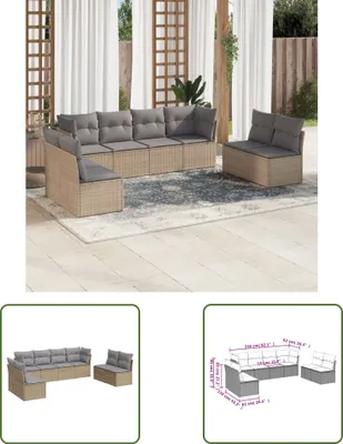 Produktbild von The Living Store 8-tlg. Garten-Sofagarnitur mit Kissen Beige Poly Rattan