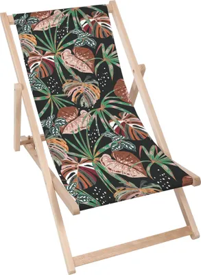 Produktbild von Dreamroots Liegestuhl klappbar Holz,bis zu 130 kg, Sonnenliege klappbar mit 3-stufiger Neigungsregulierung der Rückenlehne, Dark Tropical Forest