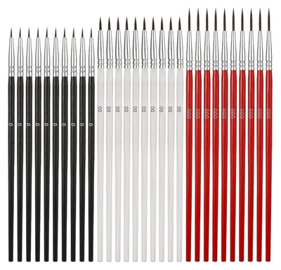 Produktbild von 30 Stück Feine Pinsel Set 3 Größen (#0#00#000) - Präziser Konturenpinsel für Basteln, Miniatur & Gesichtsbemalung