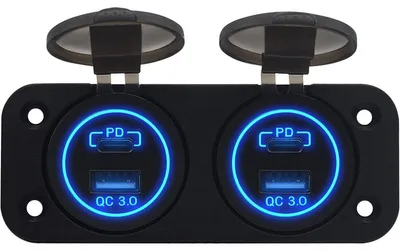 Productafbeelding van ProRide USB-A/USB-C-autolader - 4 poorten - QC3.0 - 36W - Tweevoudig inbouw - 12V - Blauw