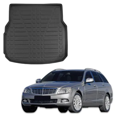 Image de Tapis De Coffre Sur Mesure Pour Mercedes C Class S204 2007-2014 Kombi, Noir, Antidérapant, Bord Haut, Toutes Saisons