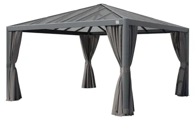 Produktbild von PRIMEYARD Gartenpavillon 4x4 m Alu-Rahmen und Polycarbonat-Dach mit Seitenteilen in Grau