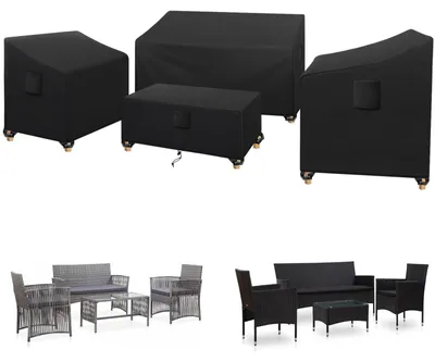 4-teiliges Gartenmöbel-Abdeck-Set, 210D Oxford, wasserdicht, schwarz
