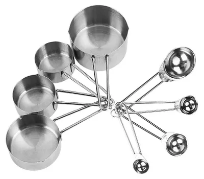 8-tlg. Messbecher & Löffel-Set aus Edelstahl, 60-250 ml