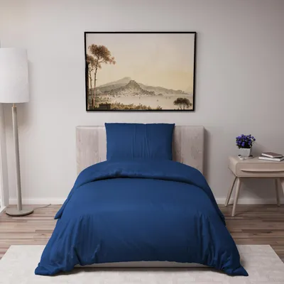 Image de TRANKIELO® - Housse de couette 135x200 cm - 1 taie d'oreiller 80x80 cm - Bleu foncé - 100% microfibre - Oeko-Tex