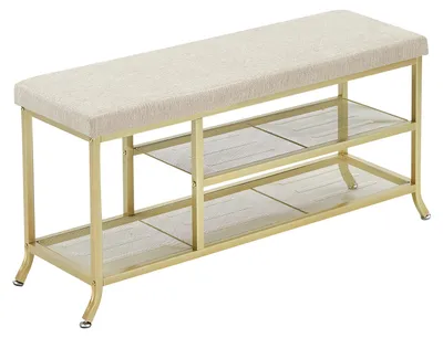 Produktbild von Schuhbank 100x32x48 cm Sitzbank Metall Gold Flur Diele