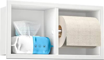 Produktbild von Einbau Toilettenpapierhalter - WC-Badezimmerkasten - 1 Stück - Weiß - Edelstahl - 10 x 18 x 34 cm