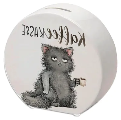 Produktbild von Spardose Katze mit Tasse und Spruch Kaffeekasse für Katzenliebhaber