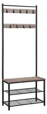 Produktbild von Garderobe mit 3 Ablagen und Sitzbank – Wandgarderobe – Greige/Schwarz – 70 x 32 x 175 cm